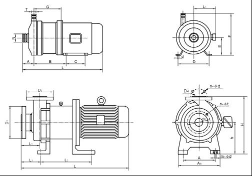 CQB-F型氟塑料磁力泵安裝尺寸圖